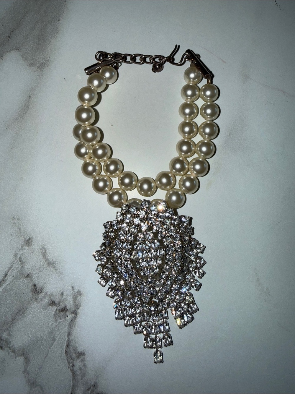 Pearl Double-Strand Bracelet with Crystal Pendant - Ivory